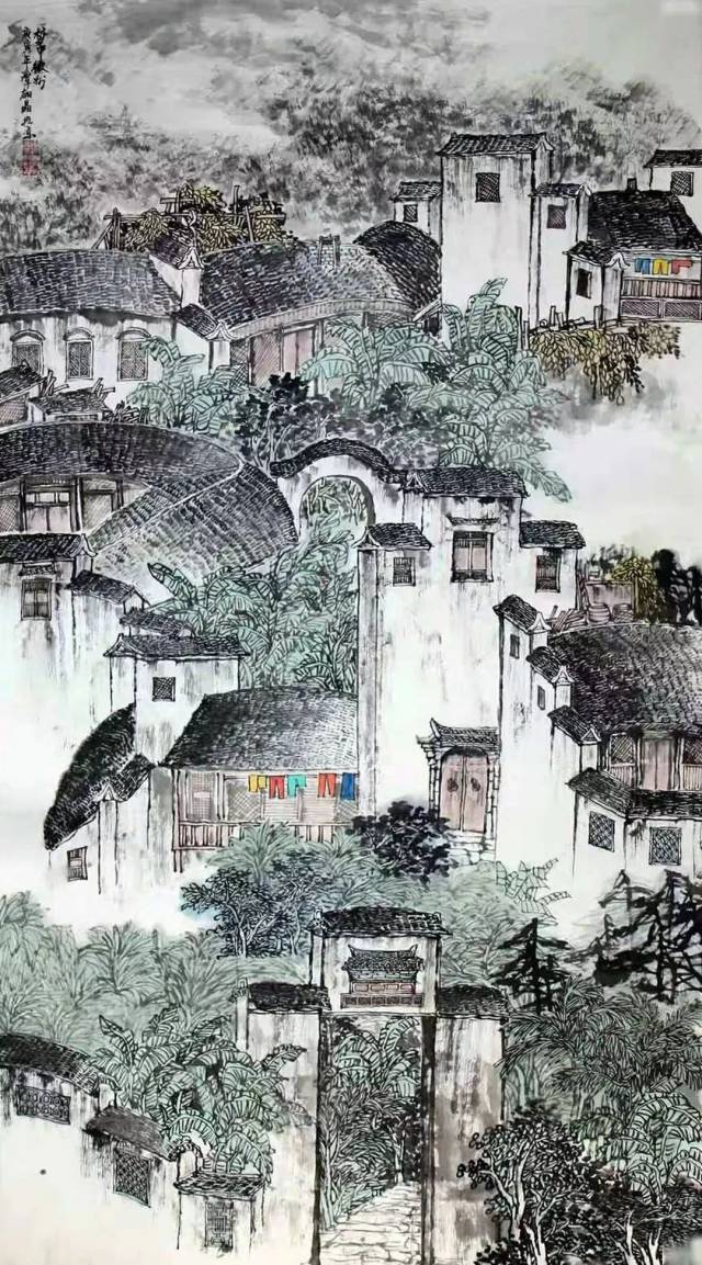 《家在画图中》入选2007年全国中国画大展.