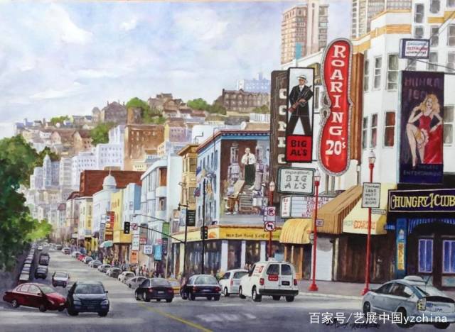 《美国街景》 52×36cm 水彩画 2015年