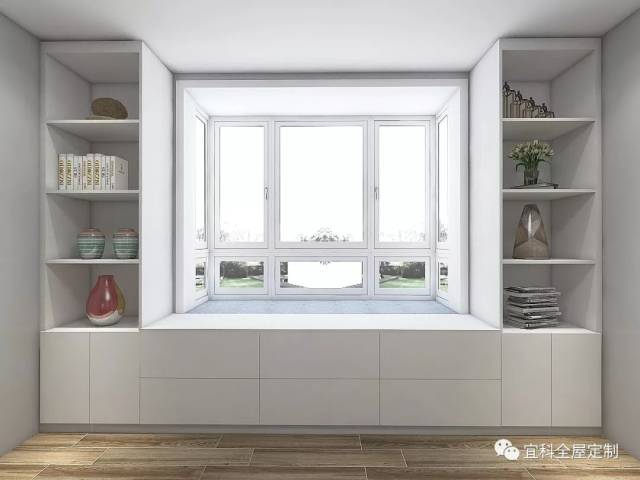 飘窗设计高度与电视柜高度可以平衡,这样也能保证家具对称性