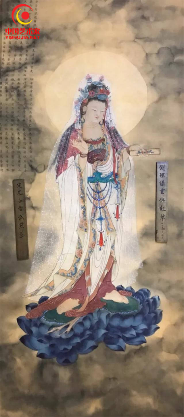 (孔雀明王—密教本尊之一)绢帛绘梵相,虔心妙吉祥
