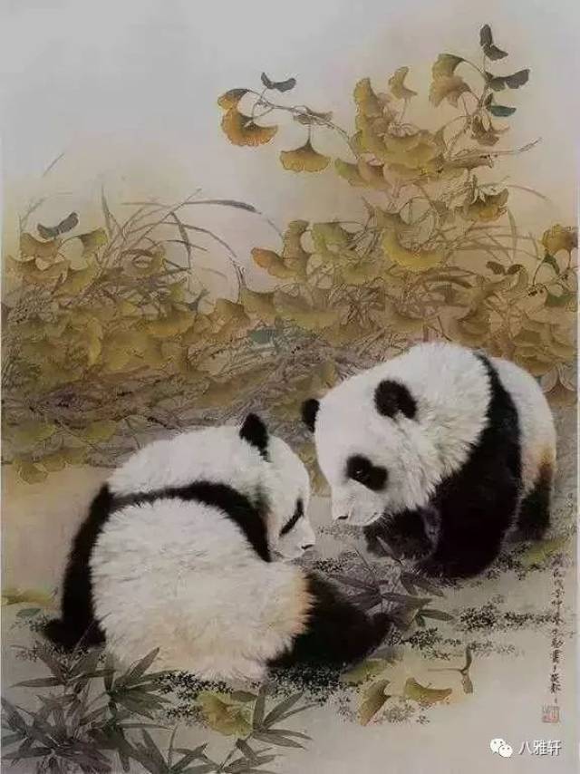 这是四川中青年画家王生勇画的一组工笔熊猫作品,送给大家欣赏.