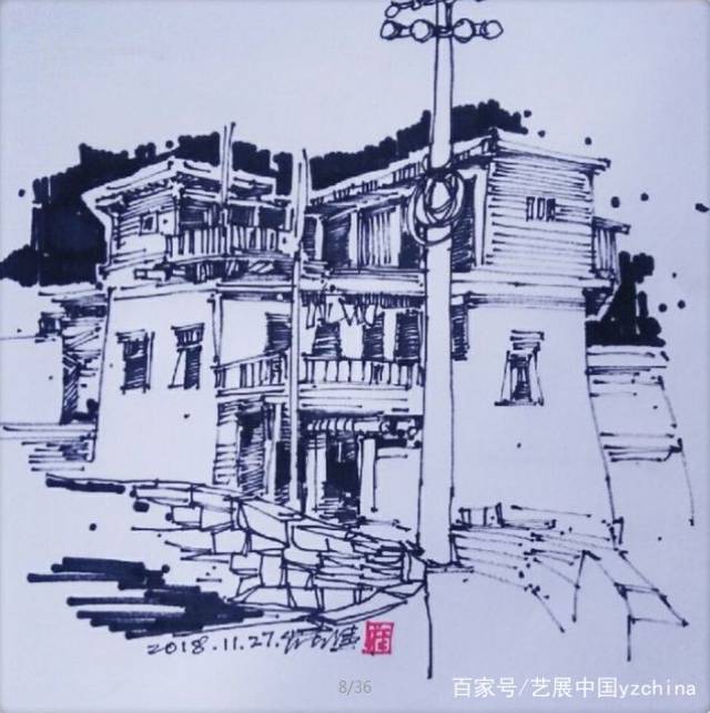 色彩教学示范速写 42x36㎝ 教学现场 师生与乡民的合影 《艺展中国》