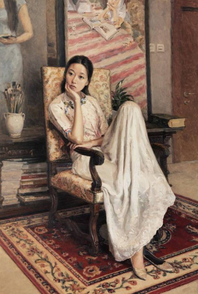 中国油画院画家林建寿油画作品中的美丽少女