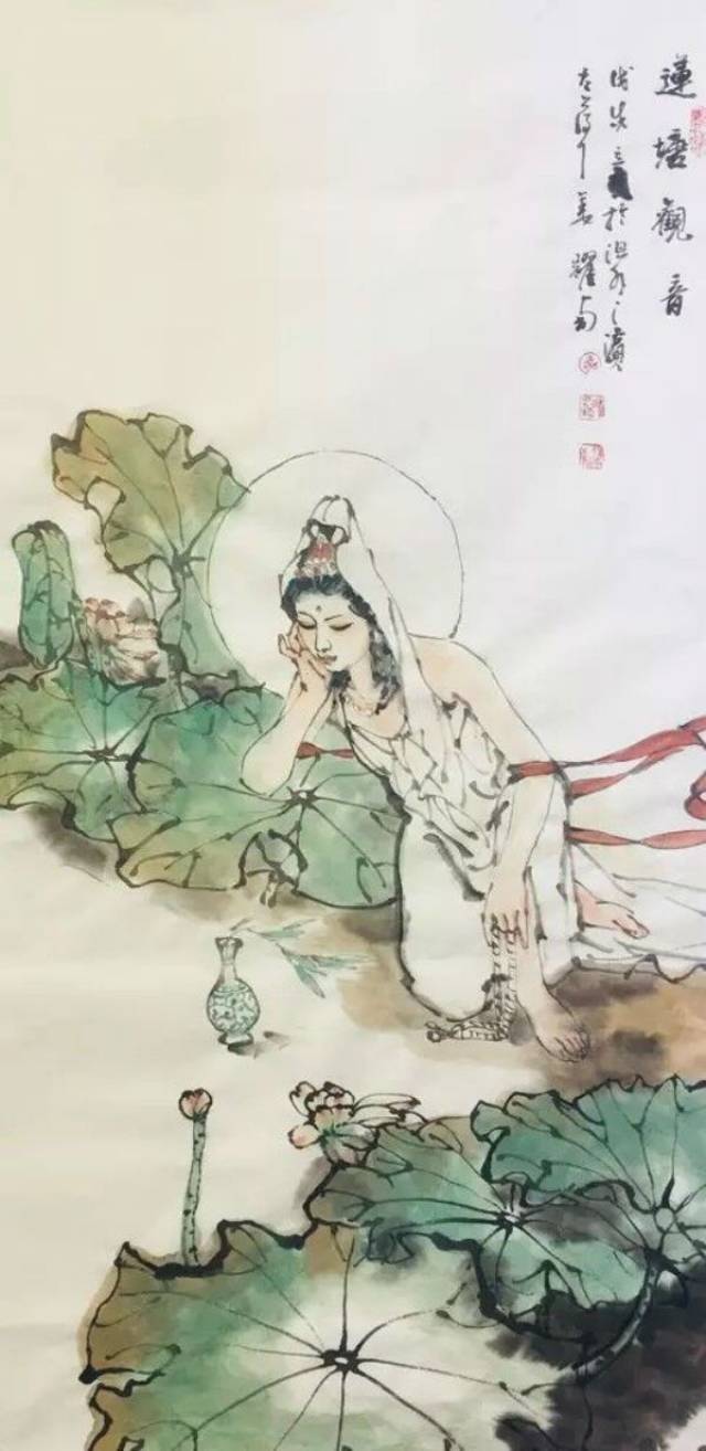 姜耀南中国人物画作品《莲塘观音》