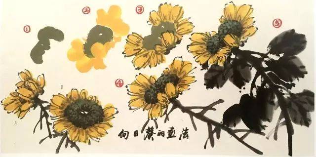 国画入门——写意,彩墨向日葵的画法!
