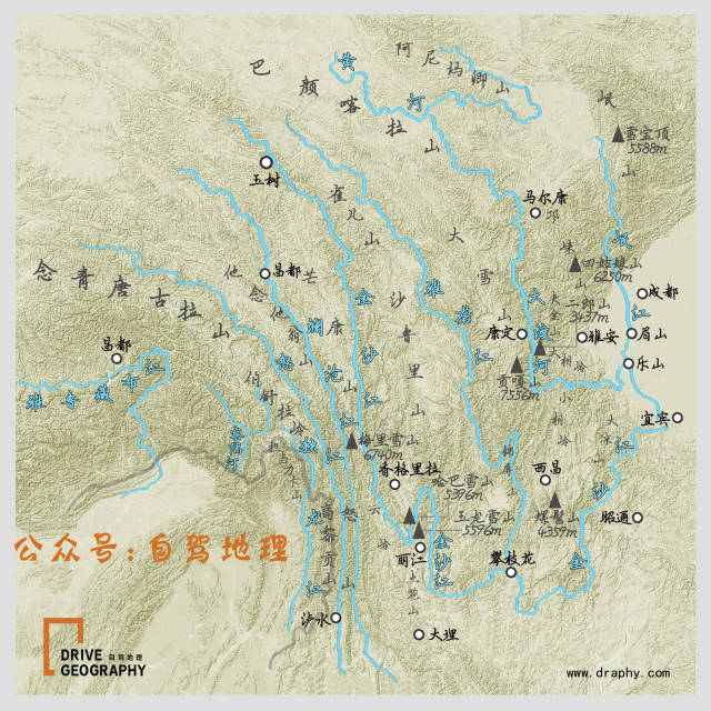 横断山区共有平行的7条山脉和6条大江 从东到西分别是 岷山,邛崃山,大