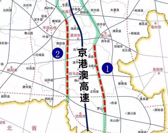 安罗高速上蔡至罗山段,经驻马店市上蔡县,汝南县,平舆县和正阳县,信阳