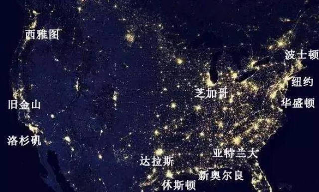 美国与中国的差距在哪?看夜景灯光卫星图,答案一目了然