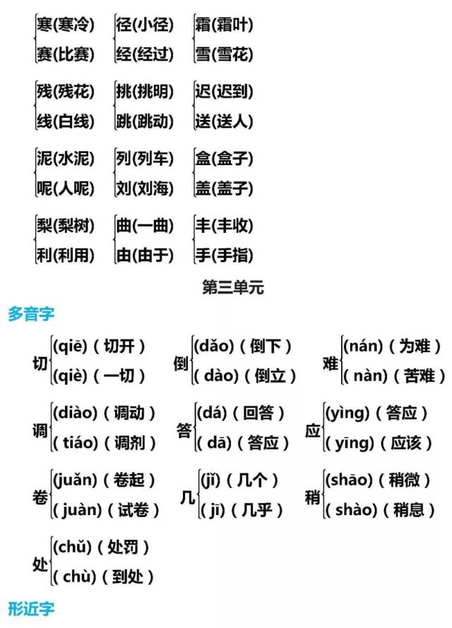 期末复习:三年级语文上册多音字,形近字组词汇总