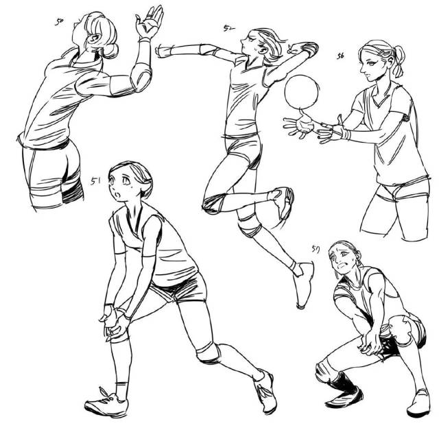 【绘画参考】11 张排球少女比赛时的动作集锦(动态速写素材)