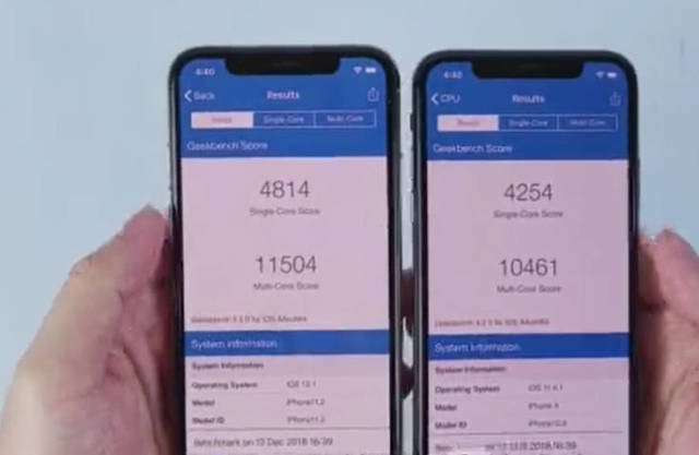 苹果xs对比苹果x:a12低电量模式后性能还吊打a11
