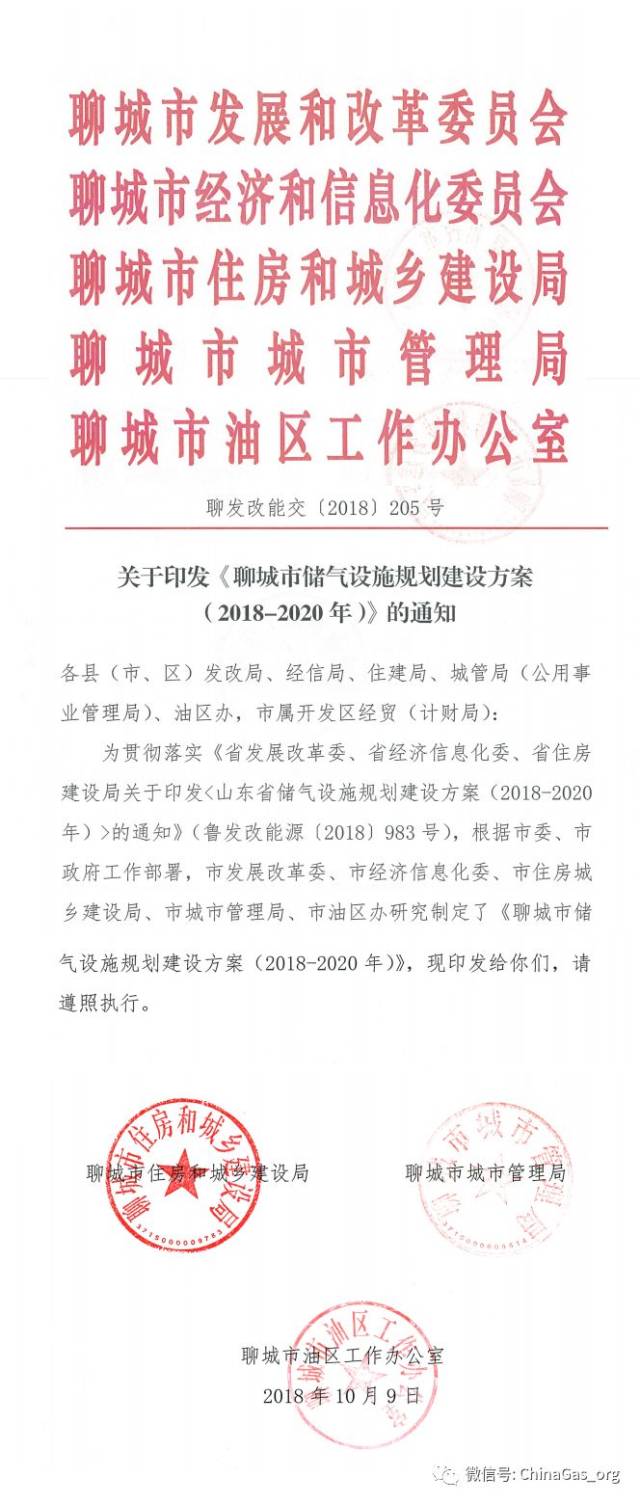 山东省储气设施规划建设方案(2018-2020年)的通知