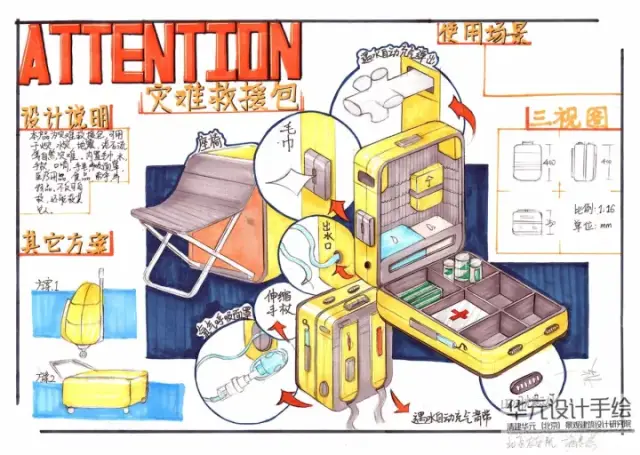 4)产品功能:以灾难发生时,救援环境的复杂性作为设计的出发点,比较有