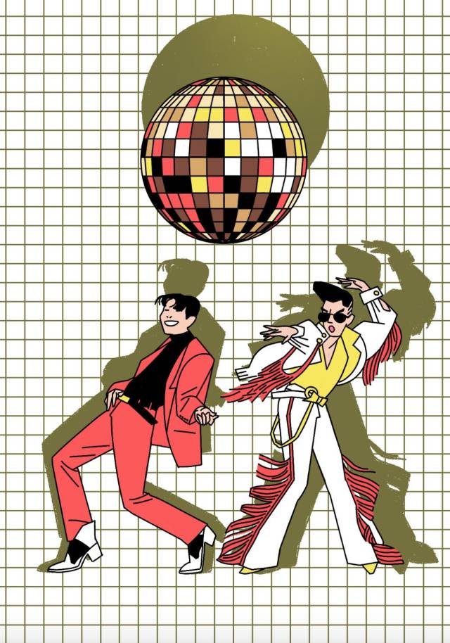 disco 请身着复古年代服装,可以是父母80年代的服饰,穿着的母亲的花哨