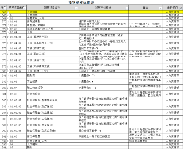 集团公司全面预算管理系列八:预算审核标准及预算模板