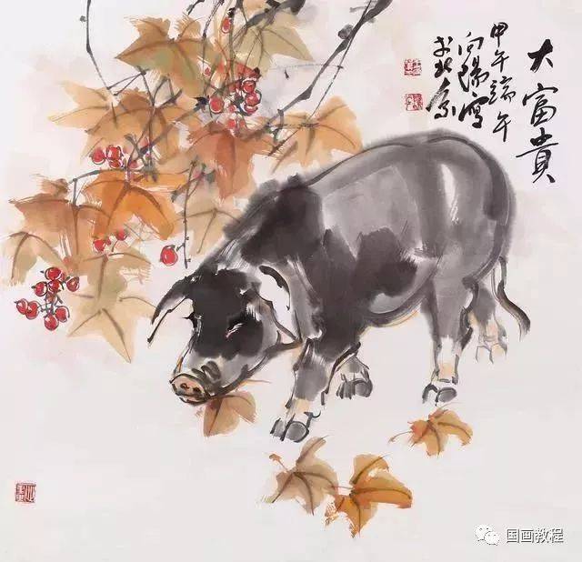 【国画教程】十二生肖之猪的完整画法,快过年了,学一学!