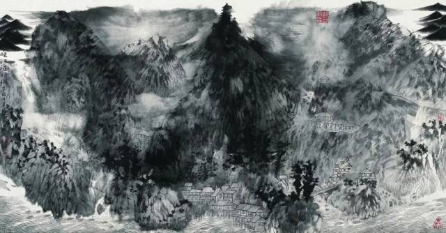 卓鹤君峡江秋晚图75cm×143cm中国画