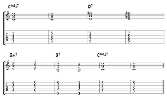 在其中的6小节没有什么新的和声,而d7和弦对出现非常有意思.