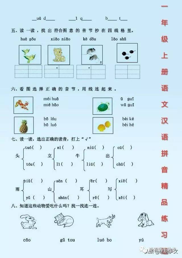 期末专项复习:一年级语文上册汉语拼音名师名校试卷和