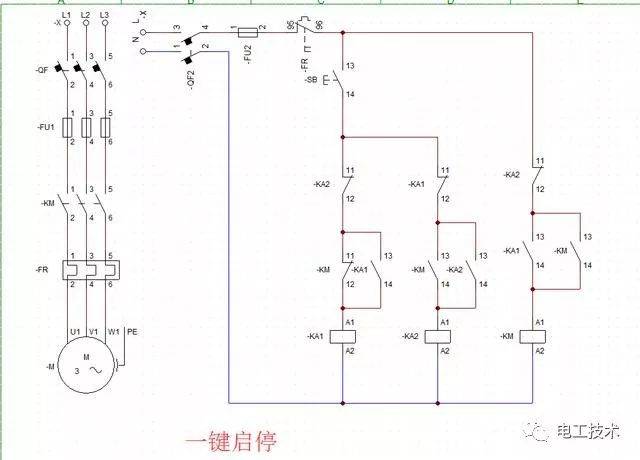 3个元器件组成的一键启停电路,掌握了要点接线非常的简单