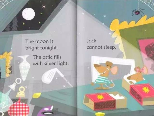 the attic fillswith silver light. 银色的月光洒满了阁楼.