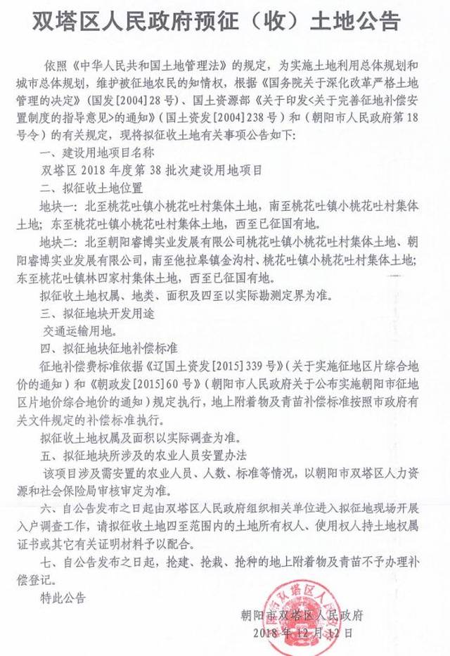 【公告】朝阳这个地方征地公告下发,标准还是.
