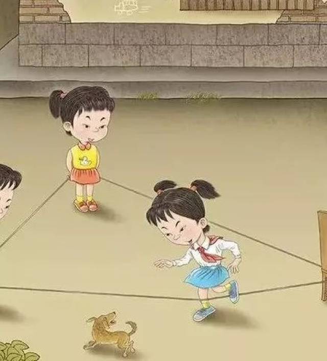 那时候的女孩子很爱跳橡皮筋.