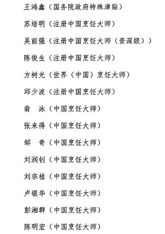 注册中国烹饪大师名单