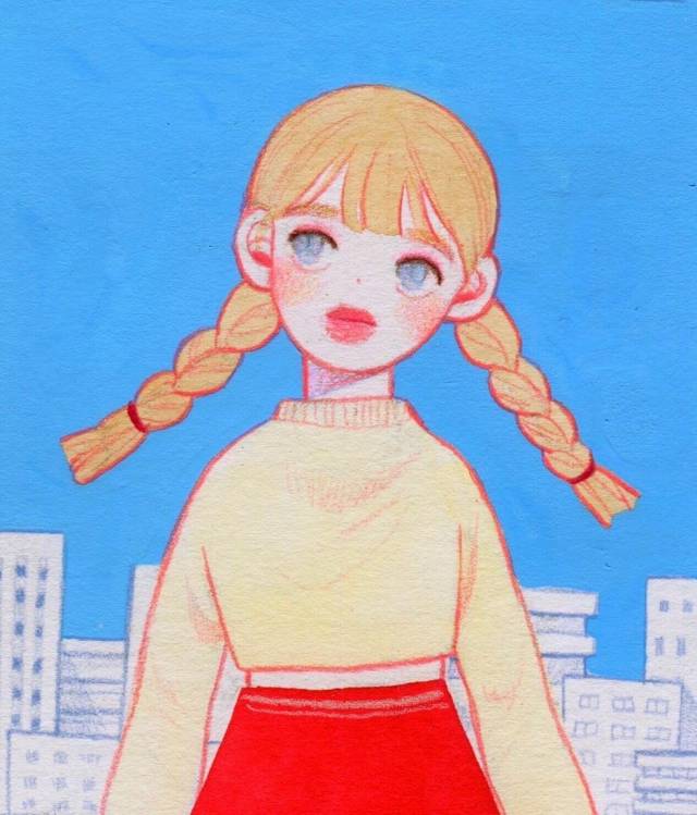 绘画欣赏 | 少女心彩铅水彩插画,满满的粉色调