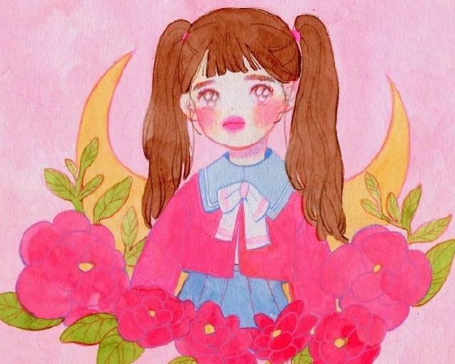 绘画欣赏 | 少女心彩铅水彩插画,满满的粉色调