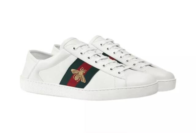 gucci 白色皮革小蜜蜂图案男士运动鞋