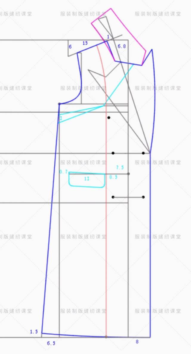 7 袖笼深=23cm 腰节=38cm 臀腰长=18cm 6,其他数据在图中标注了(数据