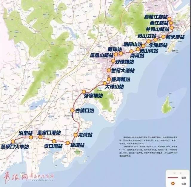 (来源:青岛日报,青岛早报) 地铁13号线全长70km,全部位于青岛西海岸