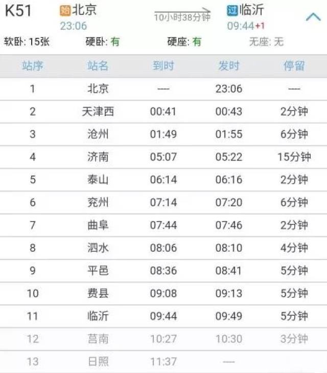 平邑到北京火车k52/k51升级,平邑站点取消了!