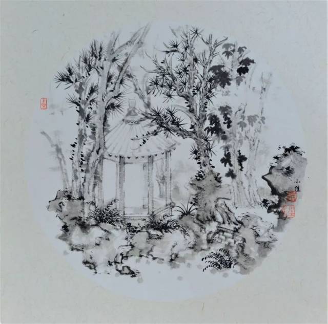 苏小佳 园林小景系列之二 纸本水墨 33厘米