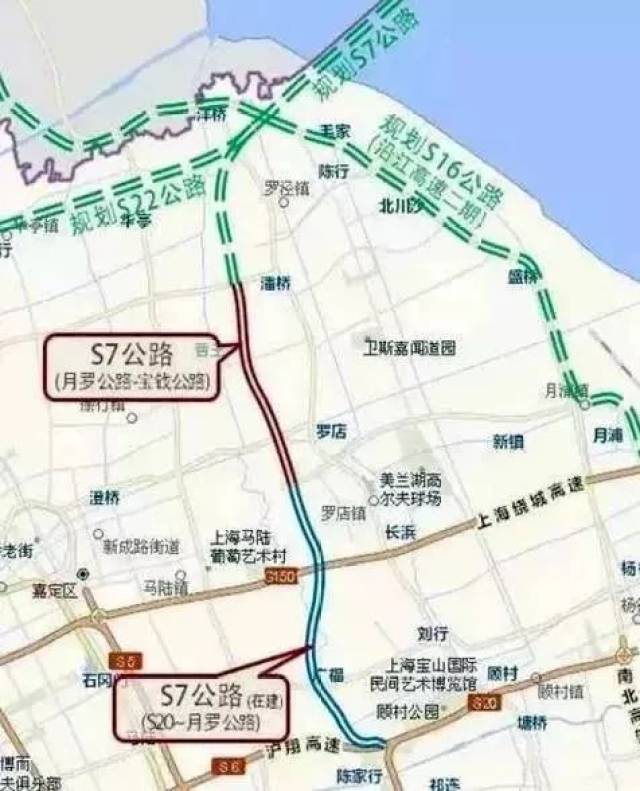 s7公路是上海市高速公路系统12条射线之一,起于s20西北转弯处,沿界河