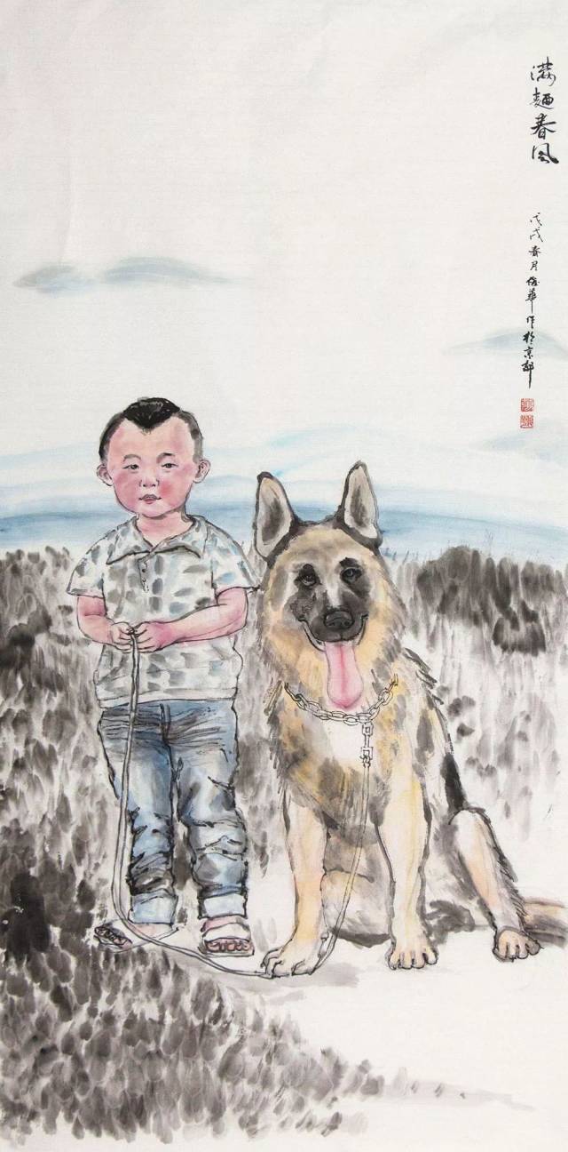 金童纳吉 旺犬祯祥 | 万俊华儿童与狗题材人物画作品赏析【博宝·典藏