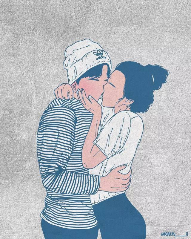 情侣间的"羞羞"日常,独特的蓝色基调,"无脸男女"狂揽10万粉丝