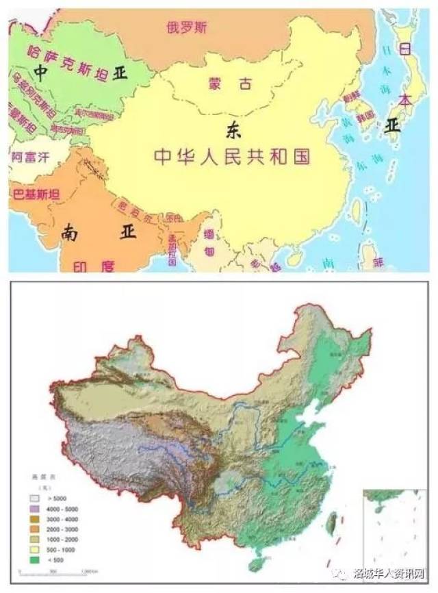 我国的接壤国与地形图