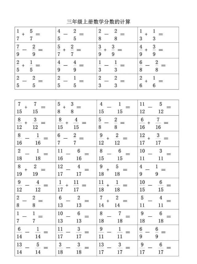 记住同分母的分数加减法计算技巧:分子相加减,分母不变;当分子等于