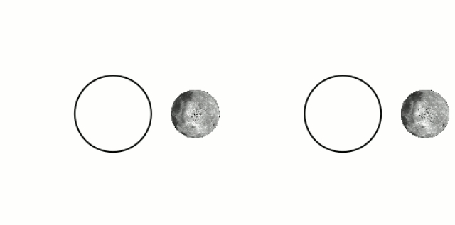 左图为月球在自转的同时绕地球公转的示意图,由于月球自转周期和公转