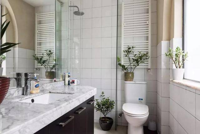 卫生间是长条形的,利用淋浴房进行干湿分离,动线分明,方便使用.