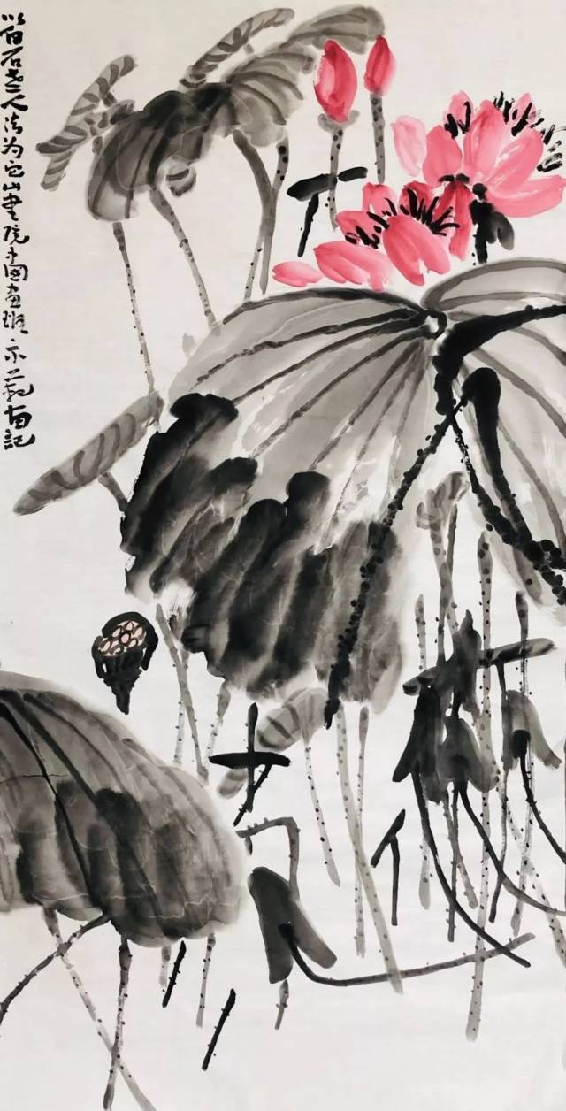 《荷花图》 ▲陈十田老师在吴昌硕,齐白石,黄宾虹,吴悦石的笔墨技法