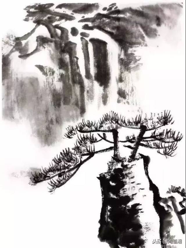 国画入门基础山水云树-水墨黄山瀑布的绘画教程