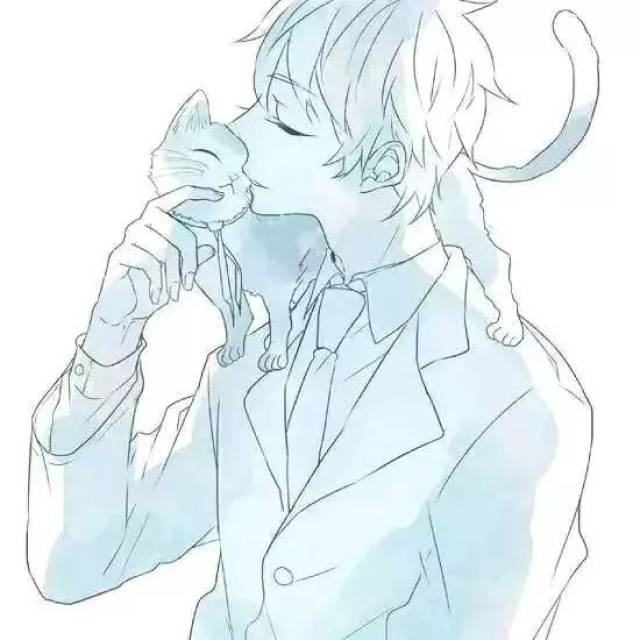 轻抚怀中猫,温柔养猫人|动漫手绘养猫男头