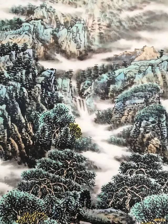 骆阳叶正在创作五台山普寿寺常居士订制的山水画作品局部图欣赏