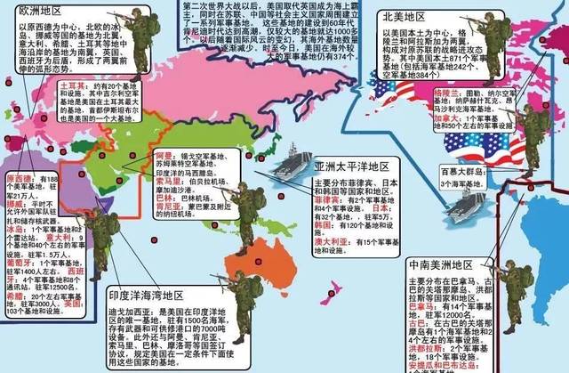 如上是美国在全球的六大战区划分及大体兵力部署.