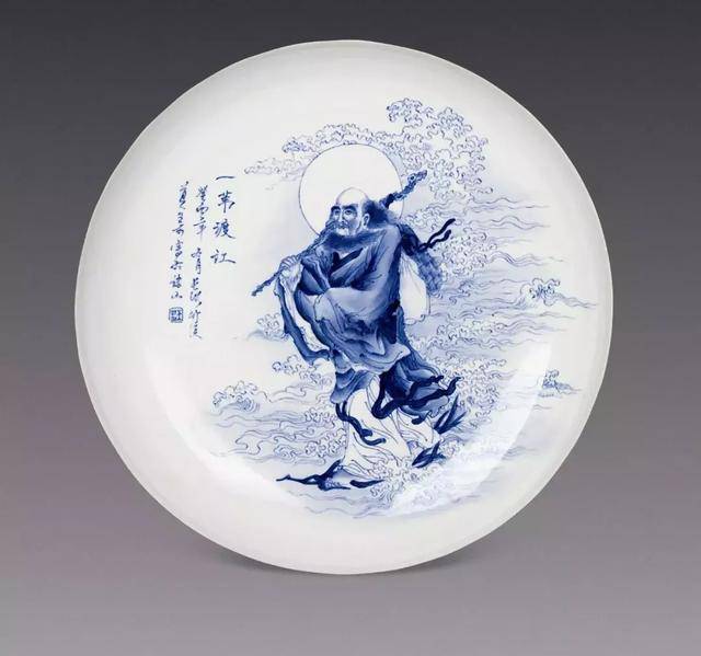 王步青花群鸡图瓷板