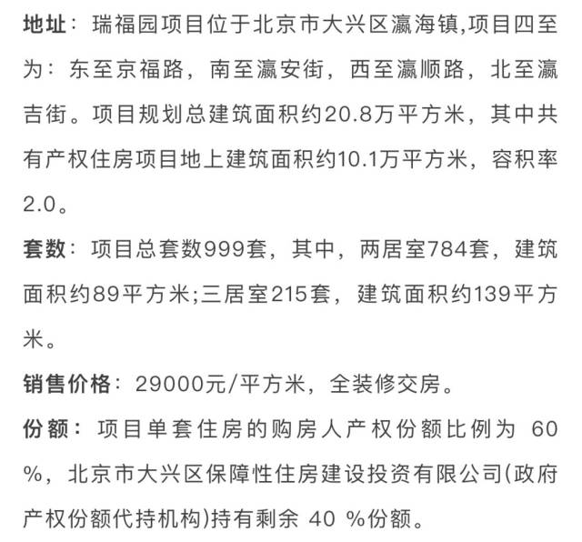 大兴瑞福园共有产权房项目最新消息!快看你有没有申请!