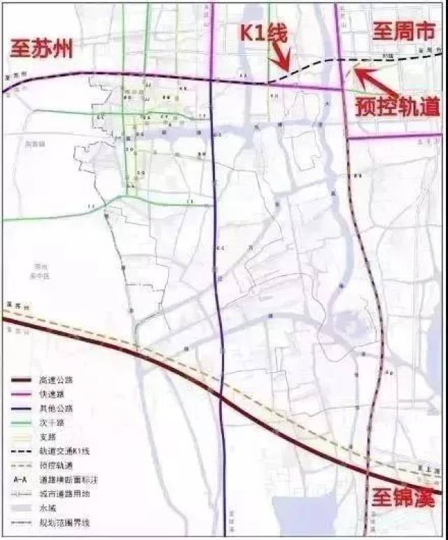 周市,锦溪 在 《昆山市e05规划编制单元控制性详细规划》草案中k1线